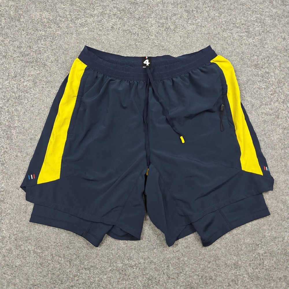 Fourlaps Shorts Mens Medium Blue 7 Inch Lined Zip Pockets Running Training